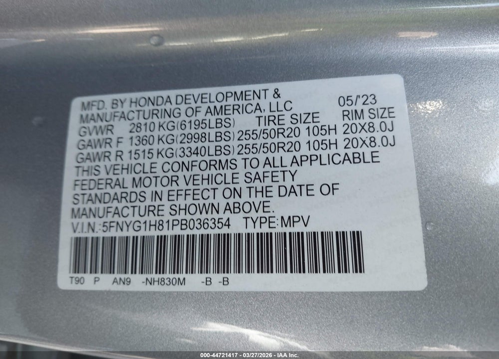 2023 HONDA PILOT AWD ELITE VIN: 5FNYG1H81PB036354