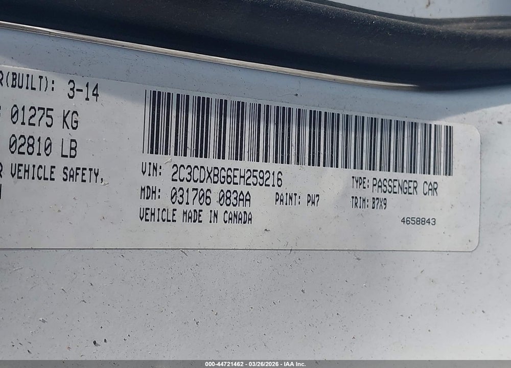 2014 DODGE CHARGER SE VIN: 2C3CDXBG6EH259216