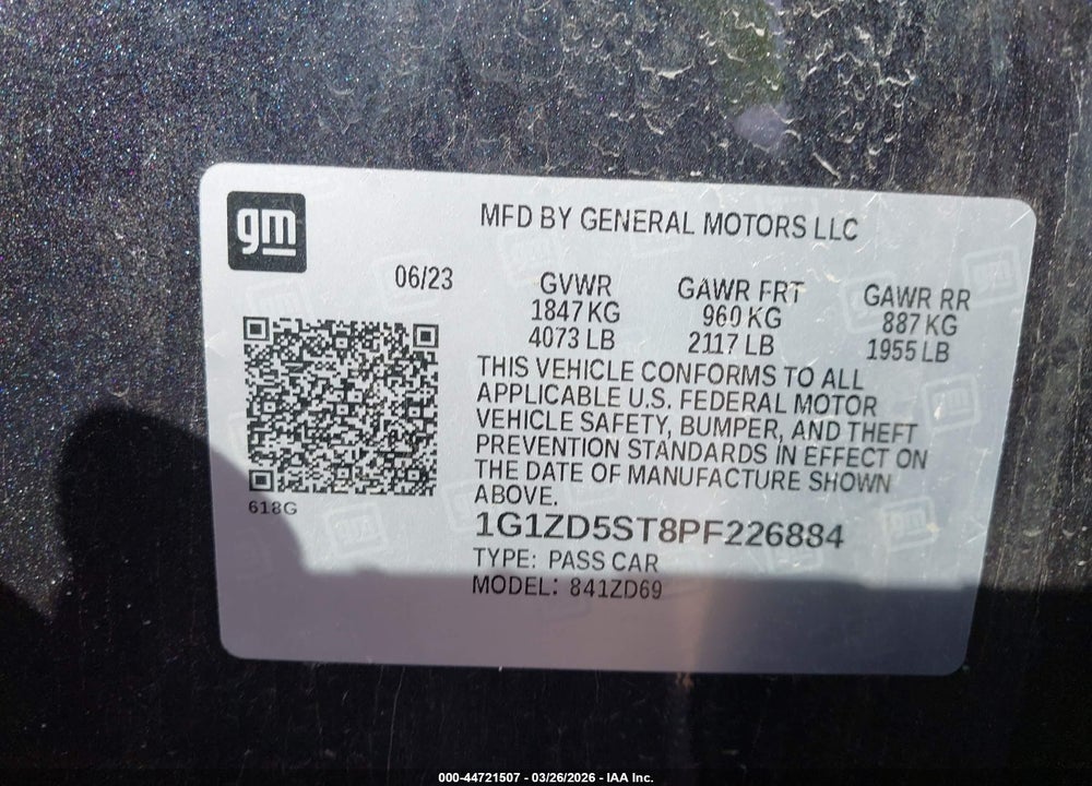 2023 CHEVROLET MALIBU FWD 1LT VIN: 1G1ZD5ST8PF226884