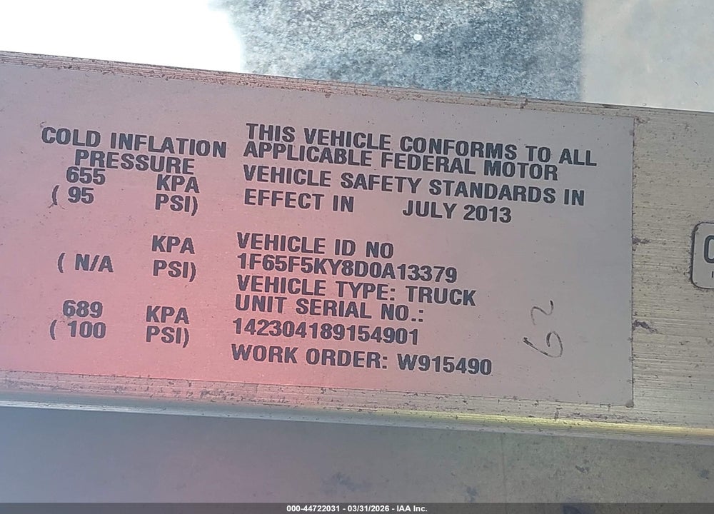 2013 FORD F-59 COMMERCIAL STRIPPED VIN: 1F65F5KY8D0A13379