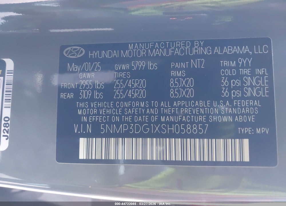 2025 HYUNDAI SANTA FE HYBRID LIMITED VIN: 5NMP3DG1XSH058857
