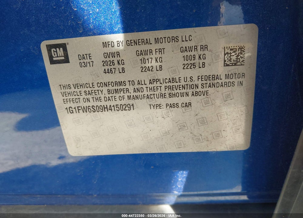 2017 CHEVROLET BOLT EV LT VIN: 1G1FW6S09H4150291
