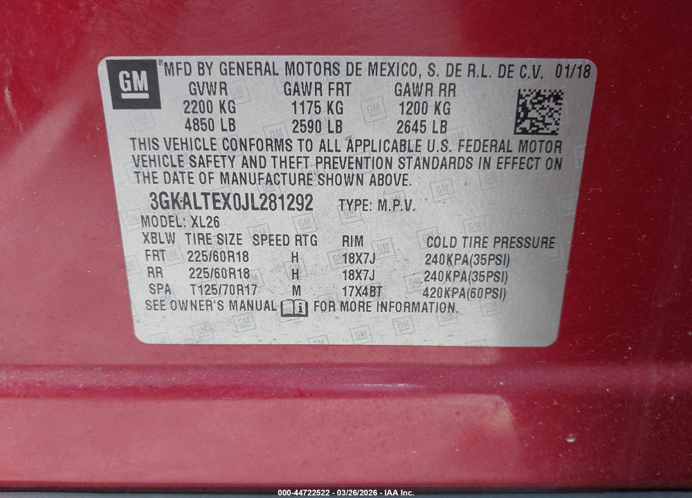 2018 GMC TERRAIN SLE VIN: 3GKALTEX0JL281292
