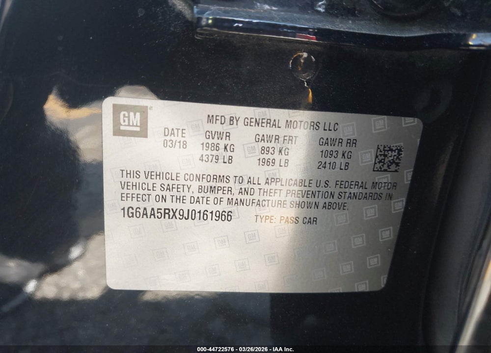 2018 CADILLAC ATS STANDARD VIN: 1G6AA5RX9J0161966