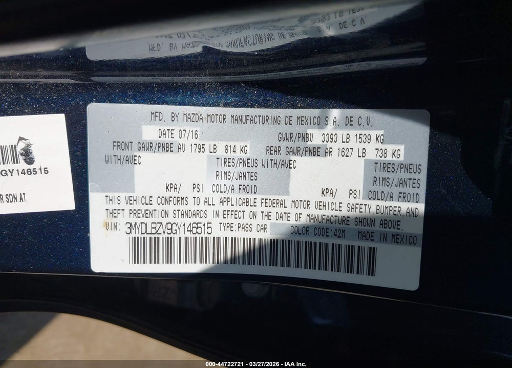 2016 SCION IA VIN: 3MYDLBZV9GY146515