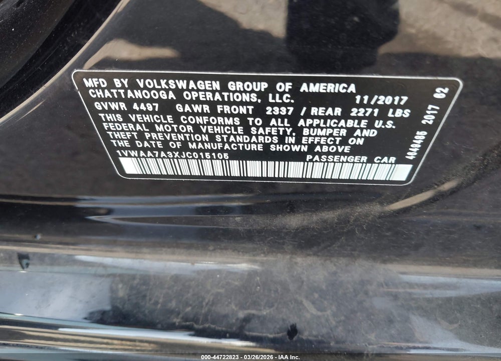 2018 VOLKSWAGEN PASSAT 2.0T R-LINE/2.0T S VIN: 1VWAA7A3XJC015105