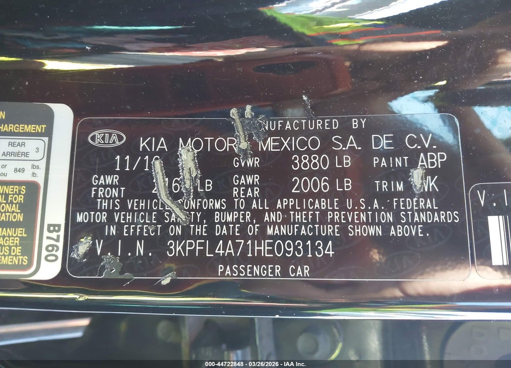 2017 KIA FORTE LX VIN: 3KPFL4A71HE093134