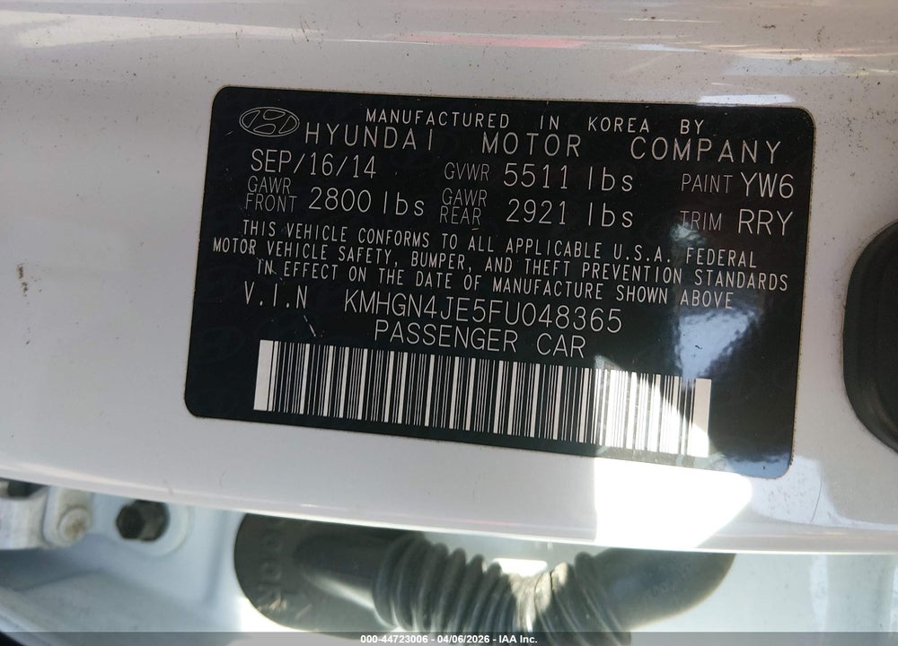 2015 HYUNDAI GENESIS 3.8 VIN: KMHGN4JE5FU048365