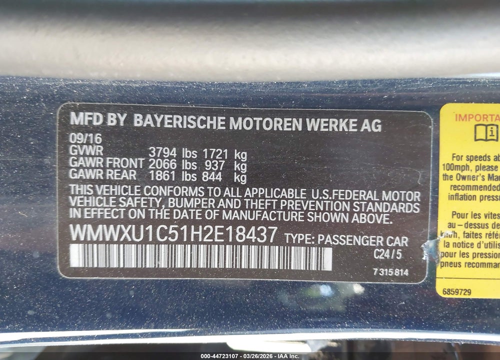 2017 MINI HARDTOP COOPER VIN: WMWXU1C51H2E18437
