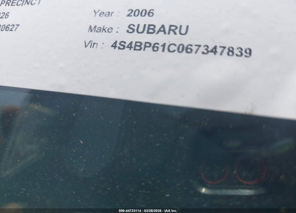 2006 SUBARU OUTBACK 2.5I VIN: 4S4BP61C067347839