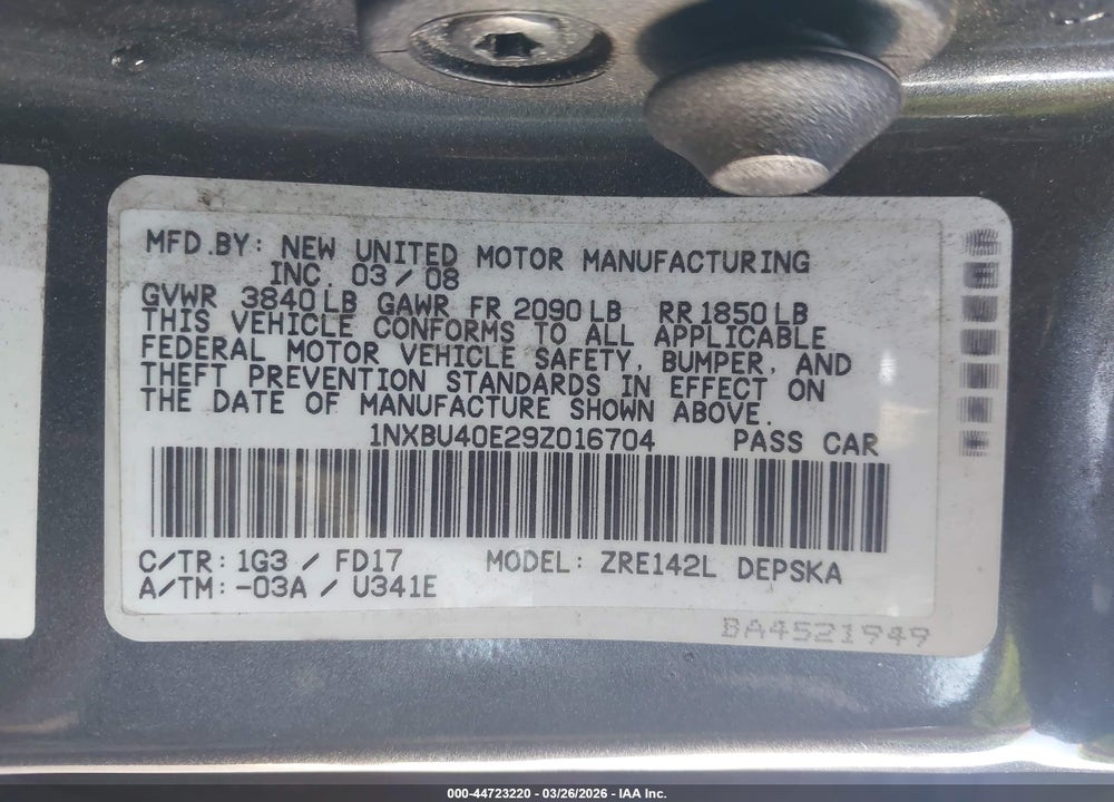 2009 TOYOTA COROLLA S VIN: 1NXBU40E29Z016704