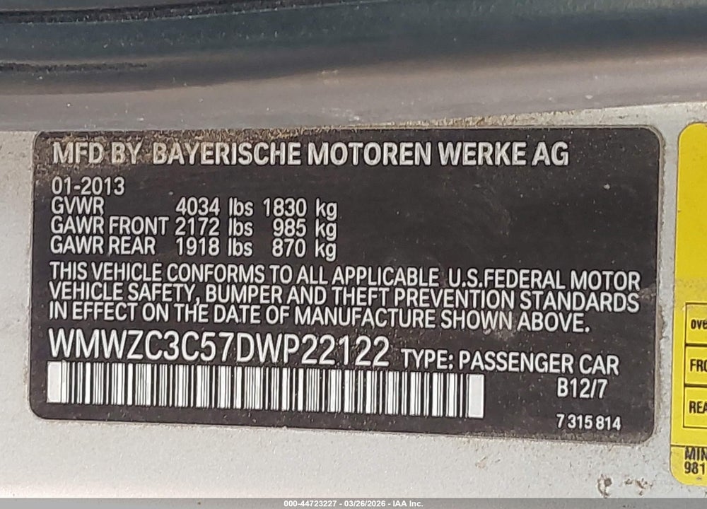 2013 MINI COUNTRYMAN COOPER S VIN: WMWZC3C57DWP22122