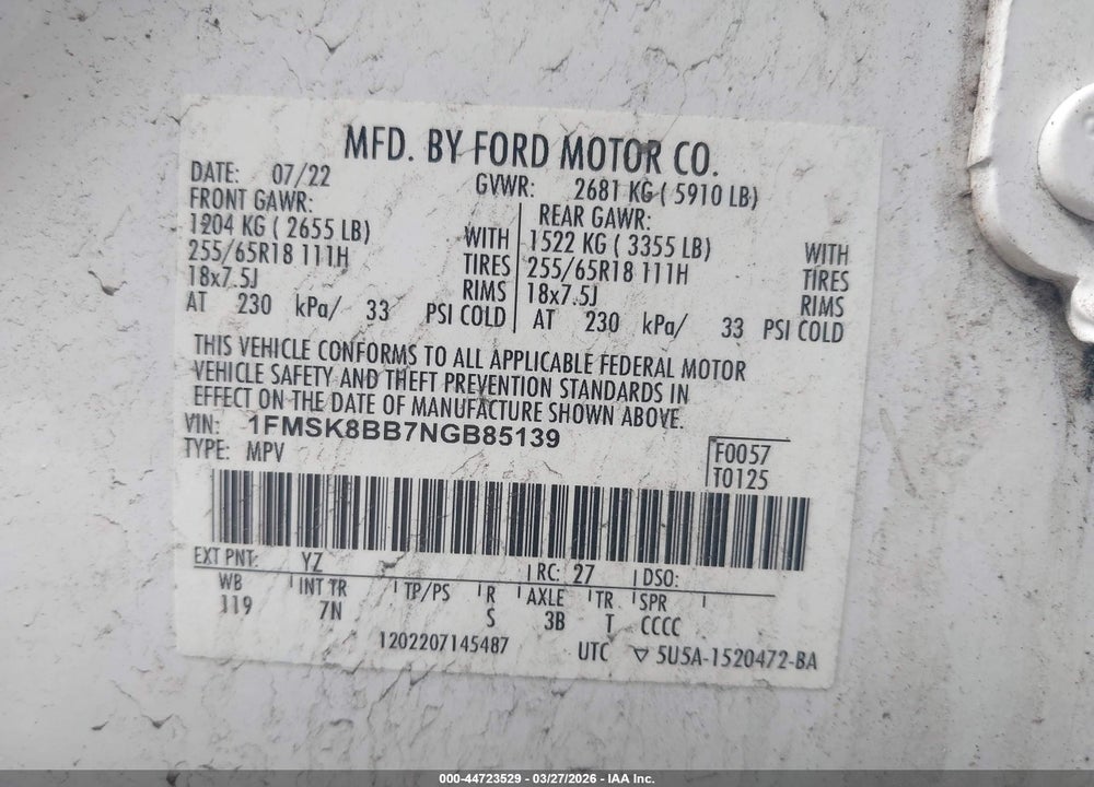 2022 FORD EXPLORER VIN: 1FMSK8BB7NGB85139