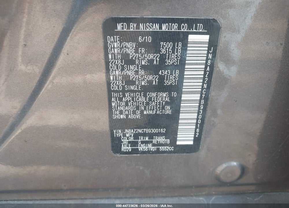 2011 INFINITI QX56 VIN: JN8AZ2NC7B9300162
