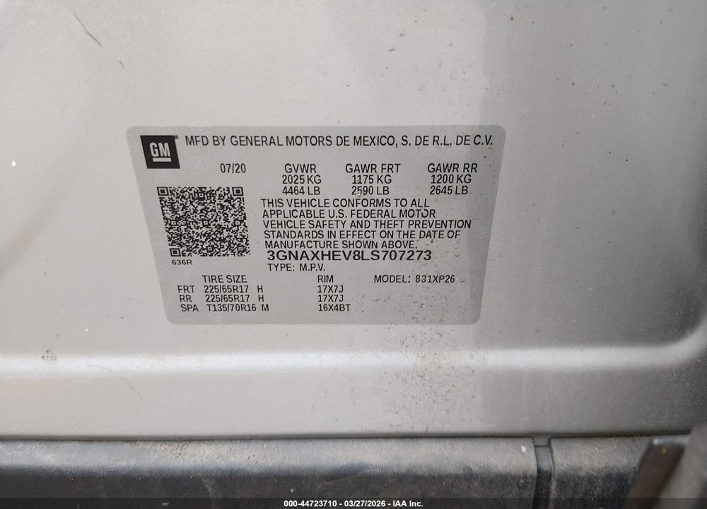 2020 CHEVROLET EQUINOX FWD LS VIN: 3GNAXHEV8LS707273