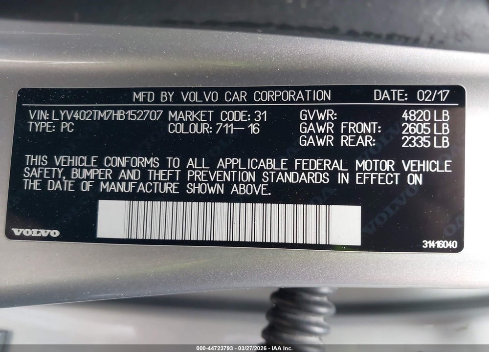 2017 VOLVO S60 INSCRIPTION T5 PLATINUM VIN: LYV402TM7HB152707