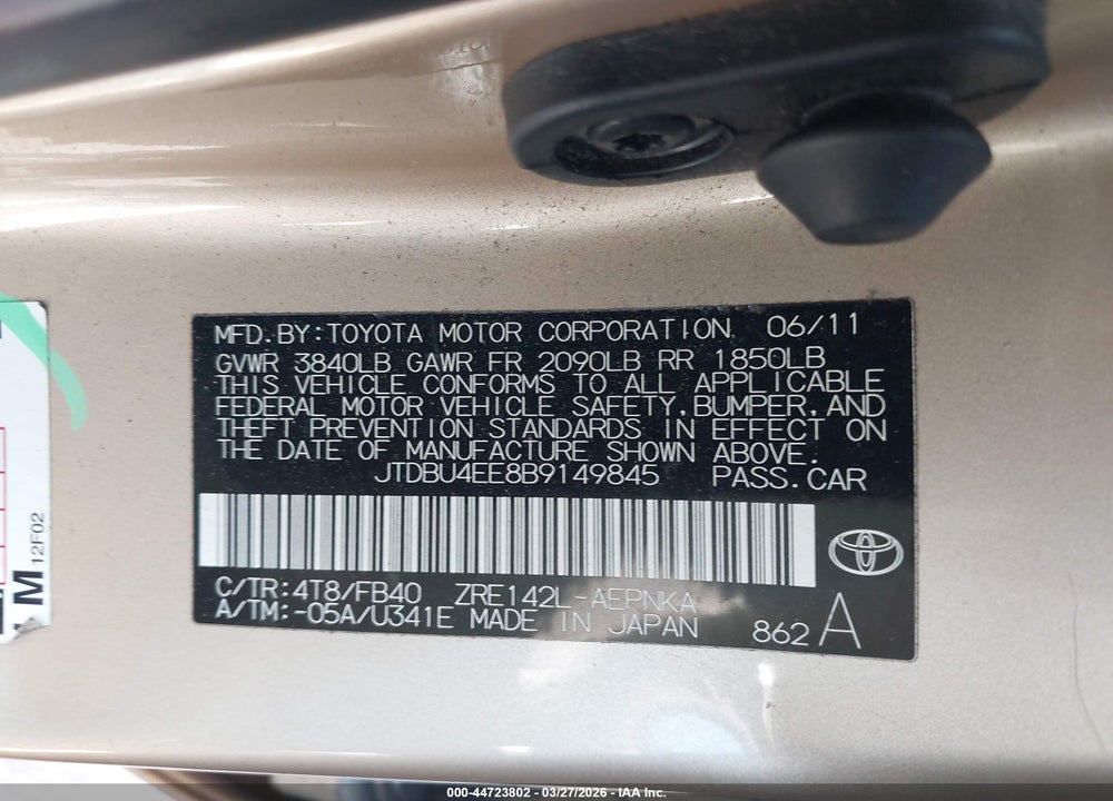 2011 TOYOTA COROLLA LE VIN: JTDBU4EE8B9149845