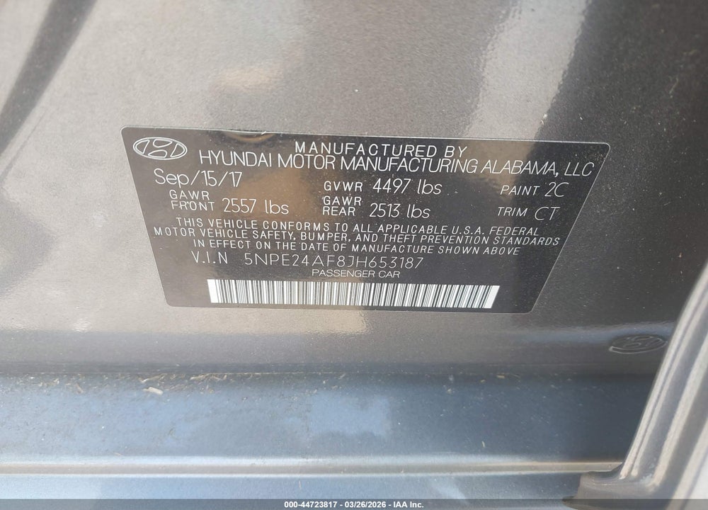 2018 HYUNDAI SONATA SE VIN: 5NPE24AF8JH653187