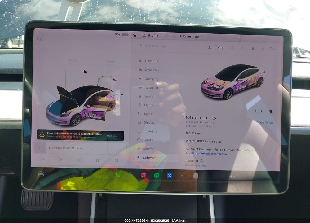 2019 TESLA MODEL 3 LONG RANGE/PERFORMANCE VIN: 5YJ3E1EB5KF385672