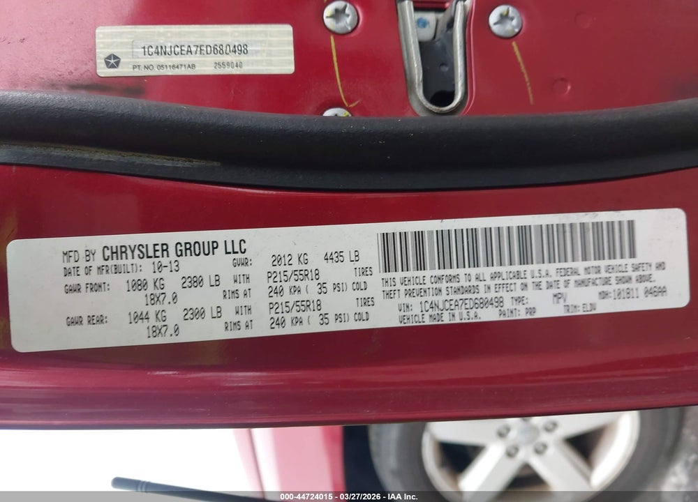2014 JEEP COMPASS HIGH ALTITUDE VIN: 1C4NJCEA7ED680498