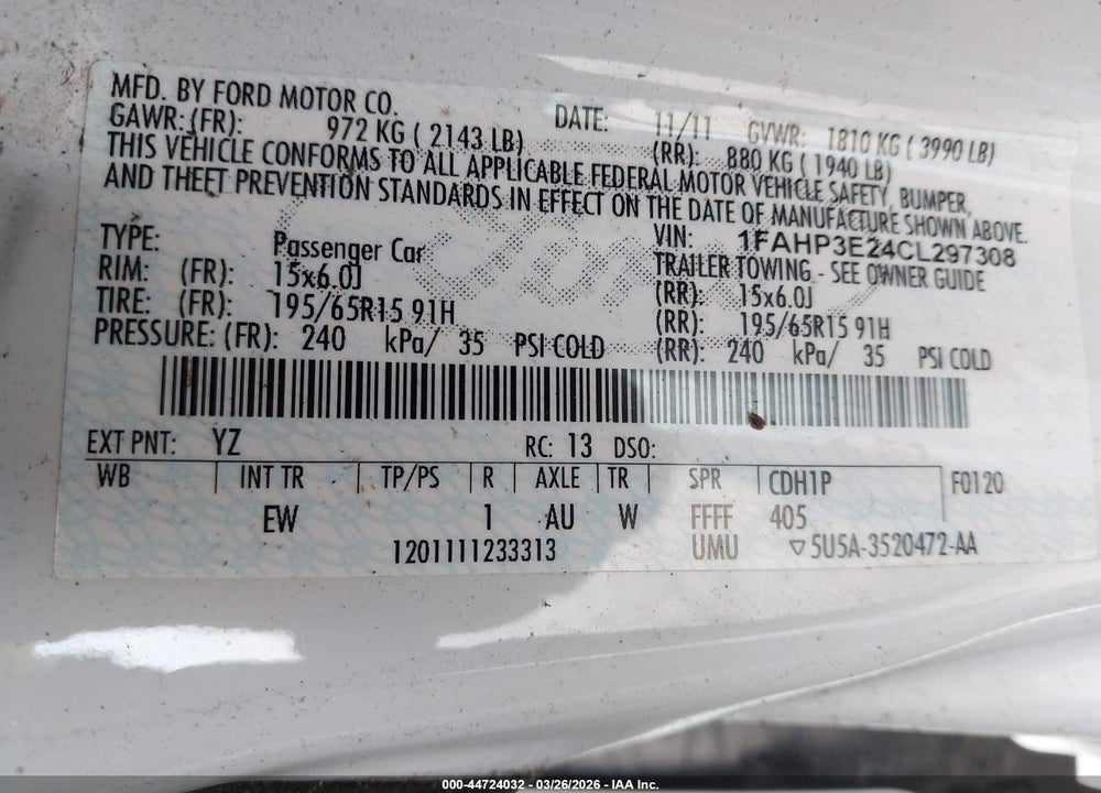 2012 FORD FOCUS S VIN: 1FAHP3E24CL297308
