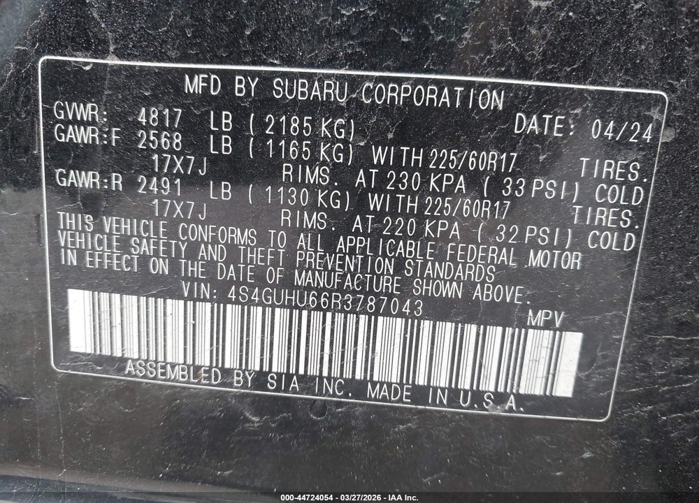 2024 SUBARU CROSSTREK WILDERNESS VIN: 4S4GUHU66R3787043