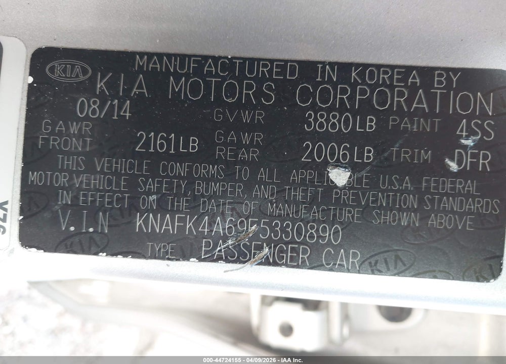 2015 KIA FORTE LX VIN: KNAFK4A69F5330890