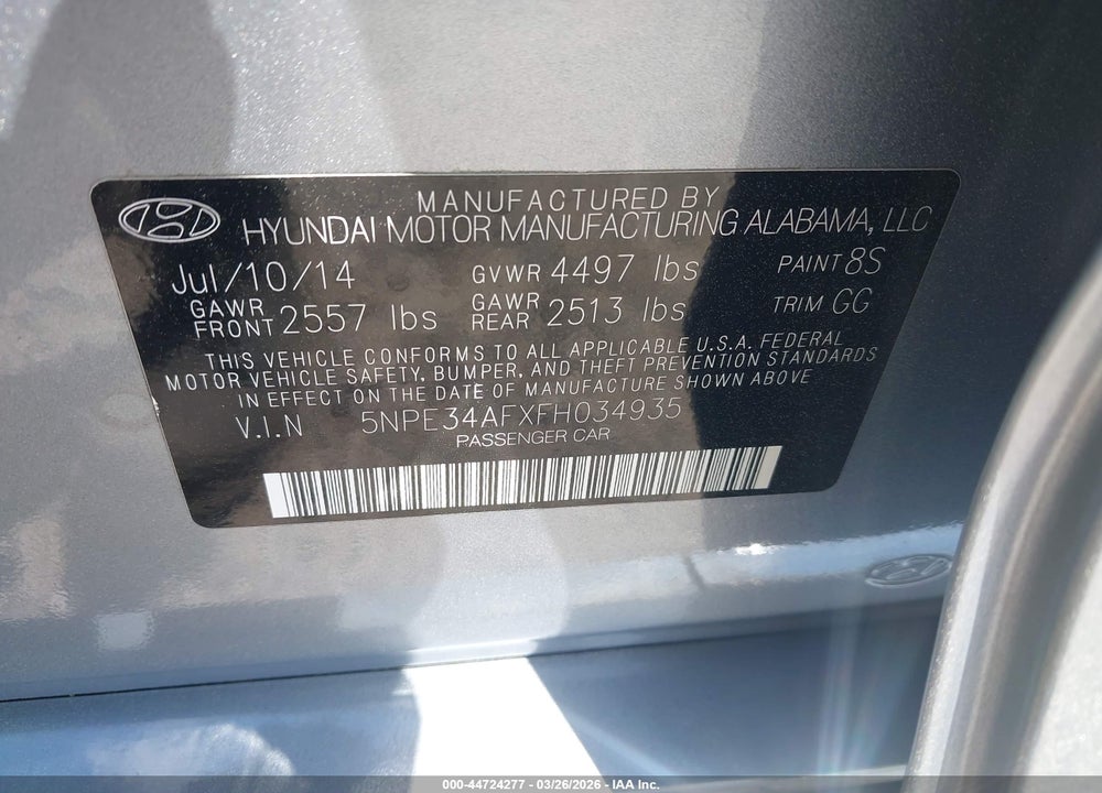 2015 HYUNDAI SONATA SPORT VIN: 5NPE34AFXFH034935