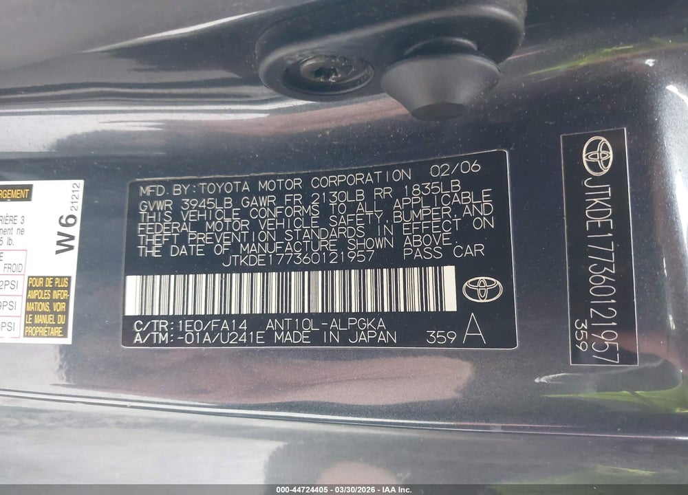 2006 SCION TC VIN: JTKDE177360121957