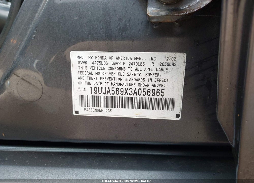 2003 ACURA TL 3.2 TYPE S VIN: 19UUA569X3A056965