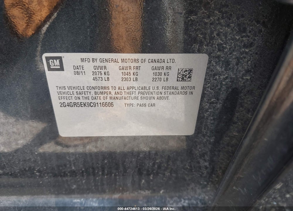 2012 BUICK REGAL VIN: 2G4GR5EK9C9116606
