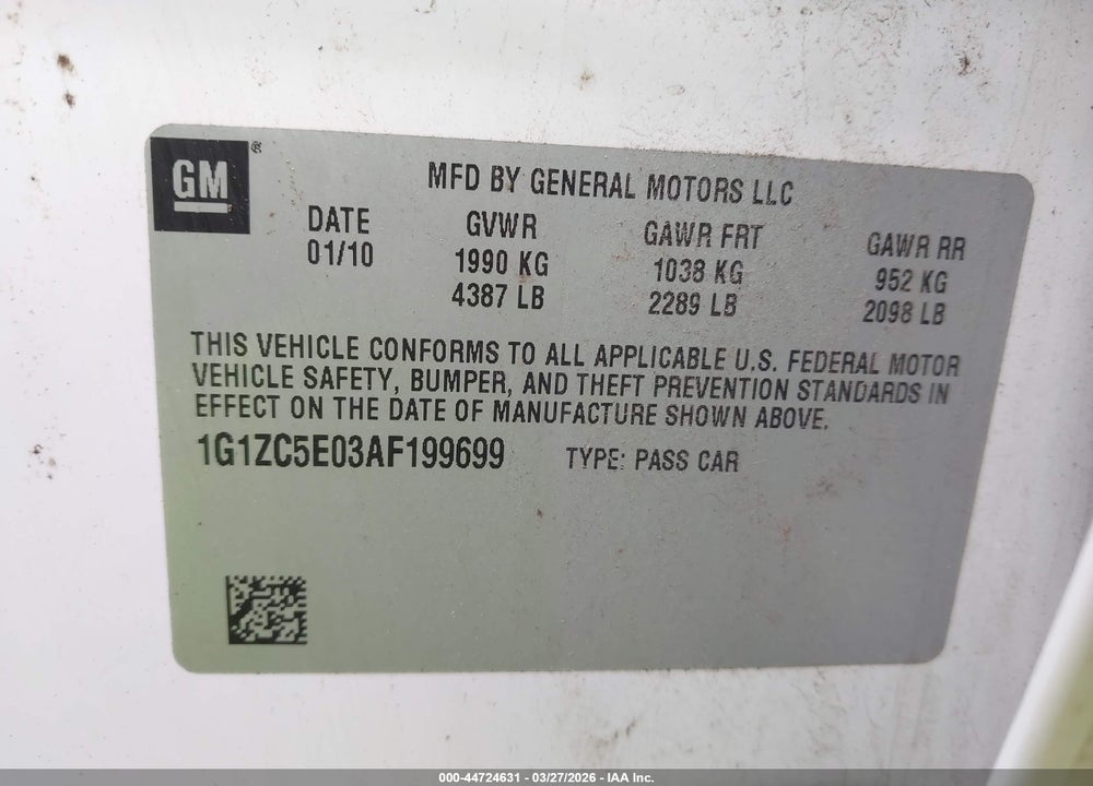 2010 CHEVROLET MALIBU LT VIN: 1G1ZC5E03AF199699
