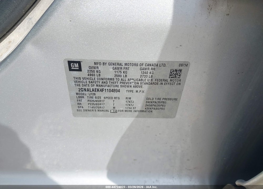 2015 CHEVROLET EQUINOX LS VIN: 2GNALAEK4F1104894