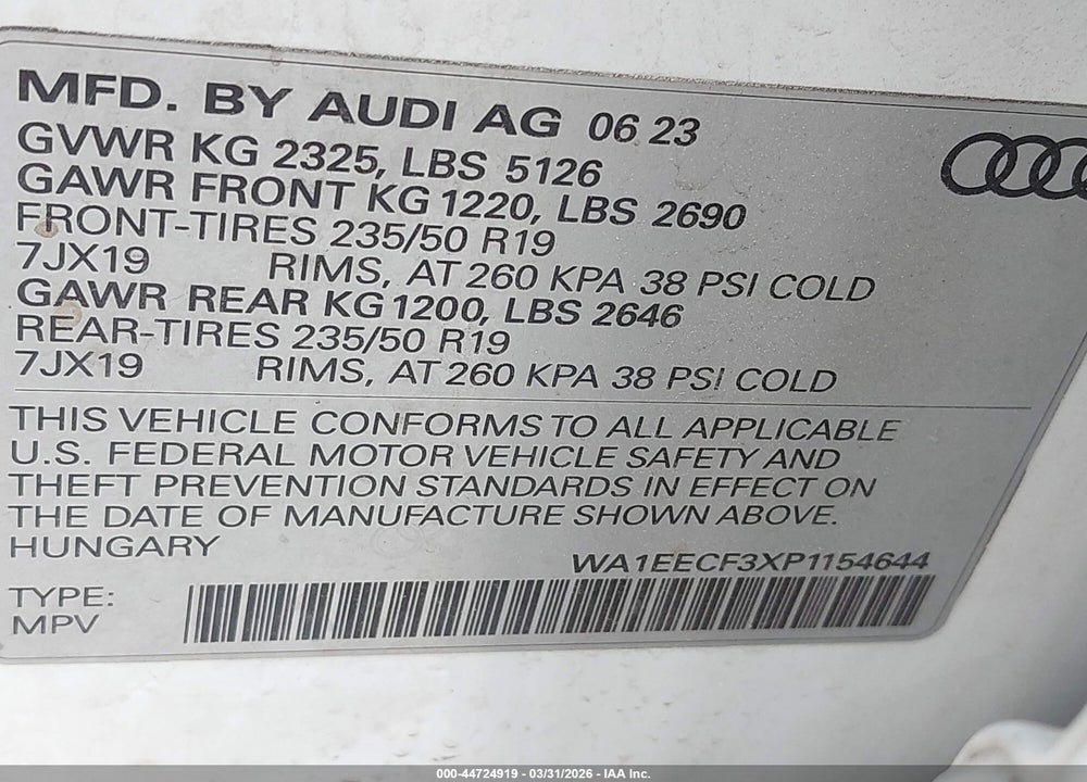 2023 AUDI Q3 PREMIUM PLUS 45 TFSI S LINE QUATTRO TIPTRONIC VIN: WA1EECF3XP1154644