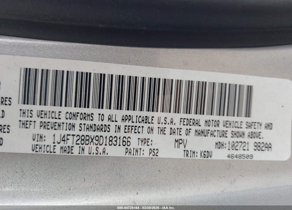 2009 JEEP PATRIOT SPORT VIN: 1J4FT28BX9D183166