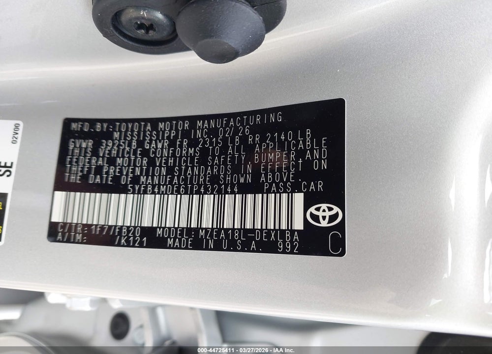 2026 TOYOTA COROLLA LE VIN: 5YFB4MDE6TP432144