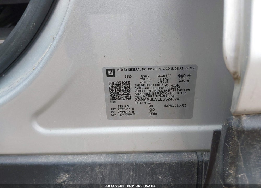 2020 CHEVROLET EQUINOX AWD LS VIN: 3GNAXSEV1LS524374