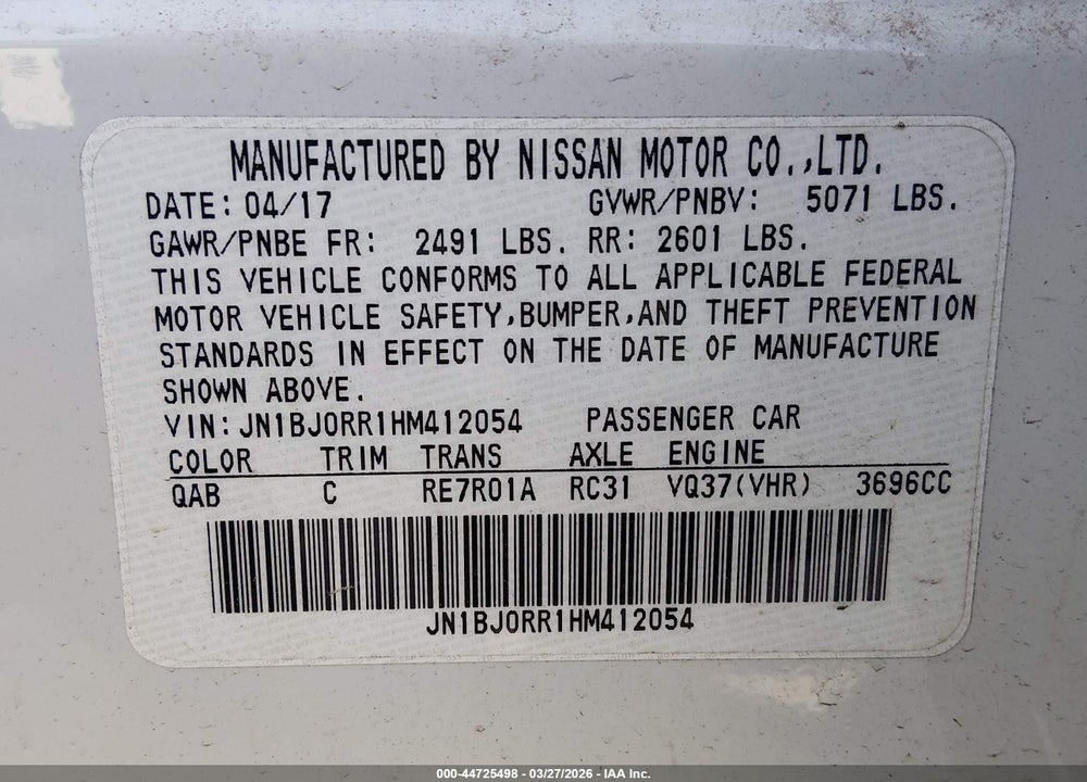 2017 INFINITI QX50 VIN: JN1BJ0RR1HM412054