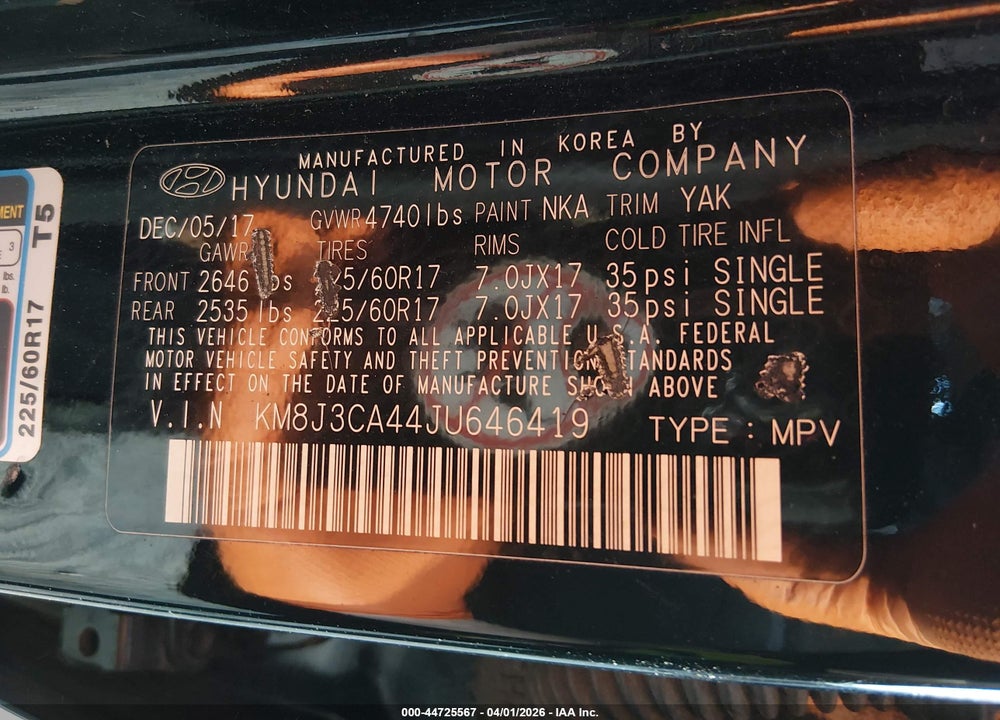 2018 HYUNDAI TUCSON SEL PLUS VIN: KM8J3CA44JU646419
