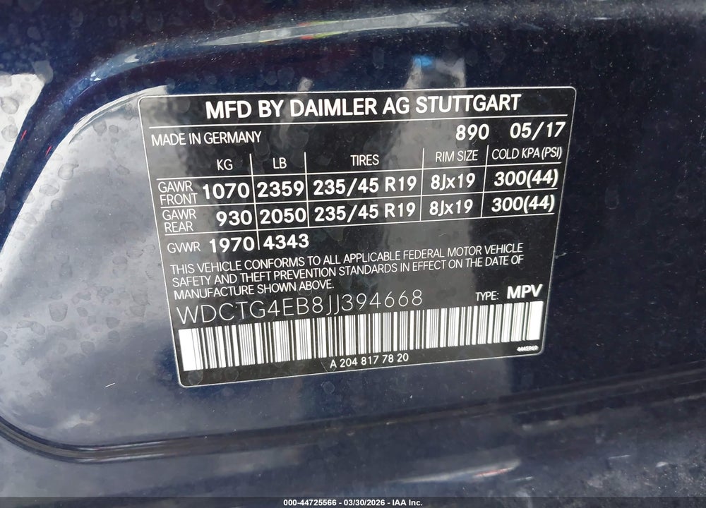 2018 MERCEDES-BENZ GLA 250 VIN: WDCTG4EB8JJ394668