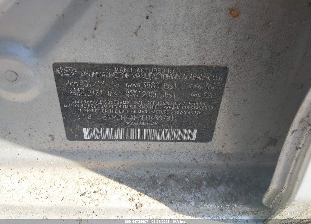 2014 HYUNDAI ELANTRA SE VIN: 5NPDH4AE3EH480797