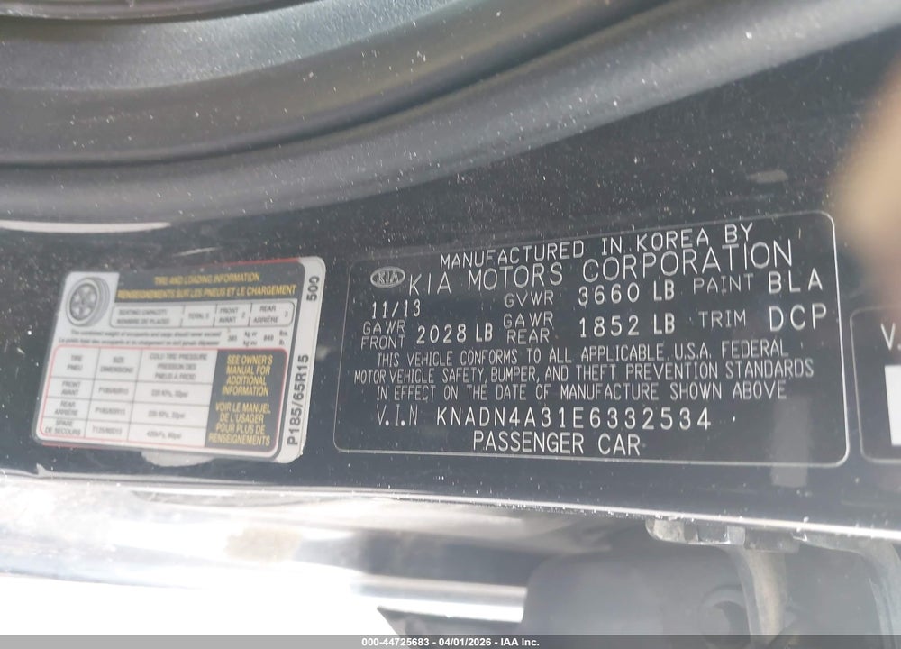 2014 KIA RIO EX VIN: KNADN4A31E6332534