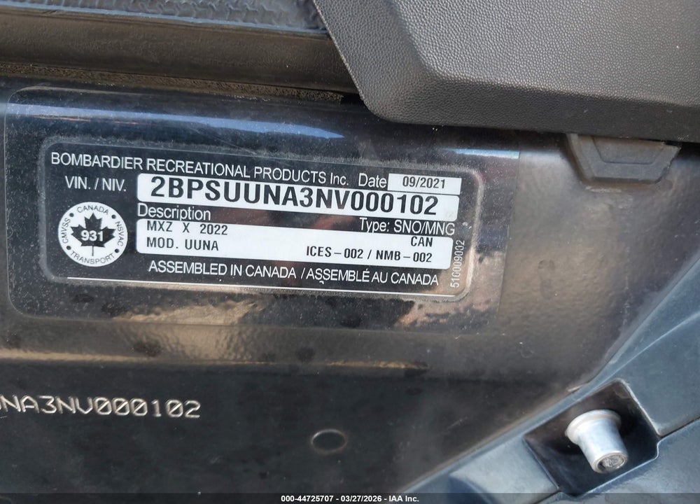 2022 SKI DOO OTHER VIN: 2BPSUUNA3NV000102
