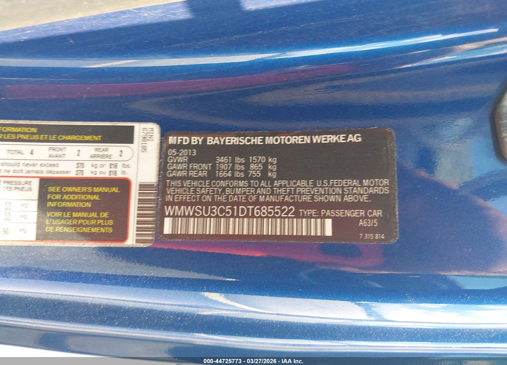 2013 MINI HARDTOP COOPER VIN: WMWSU3C51DT685522