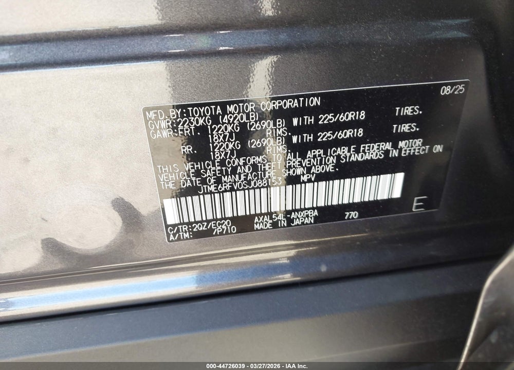 2025 TOYOTA RAV4 HYBRID XSE VIN: JTME6RFV0SJ088153