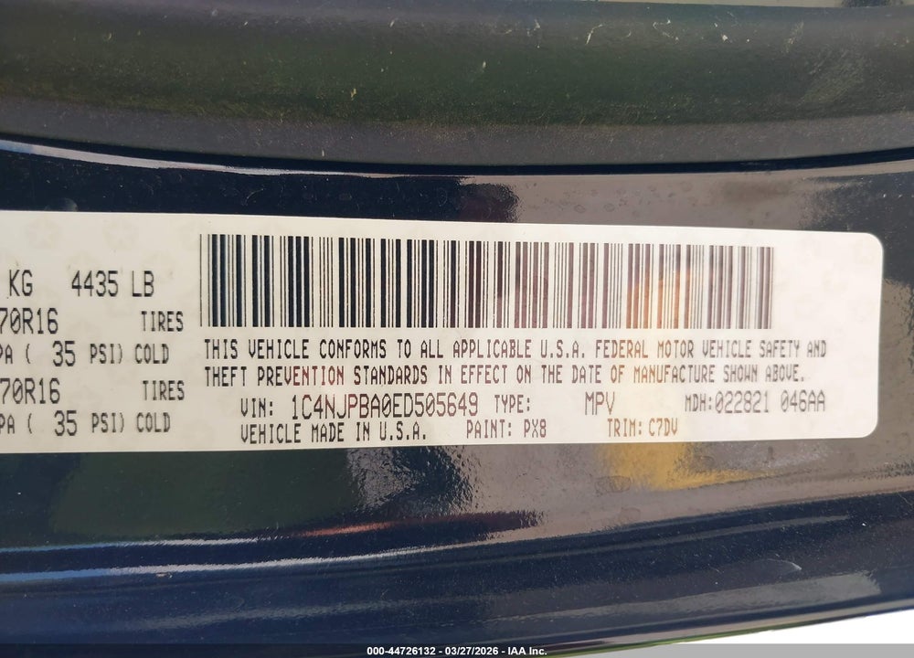 2014 JEEP PATRIOT SPORT VIN: 1C4NJPBA0ED505649