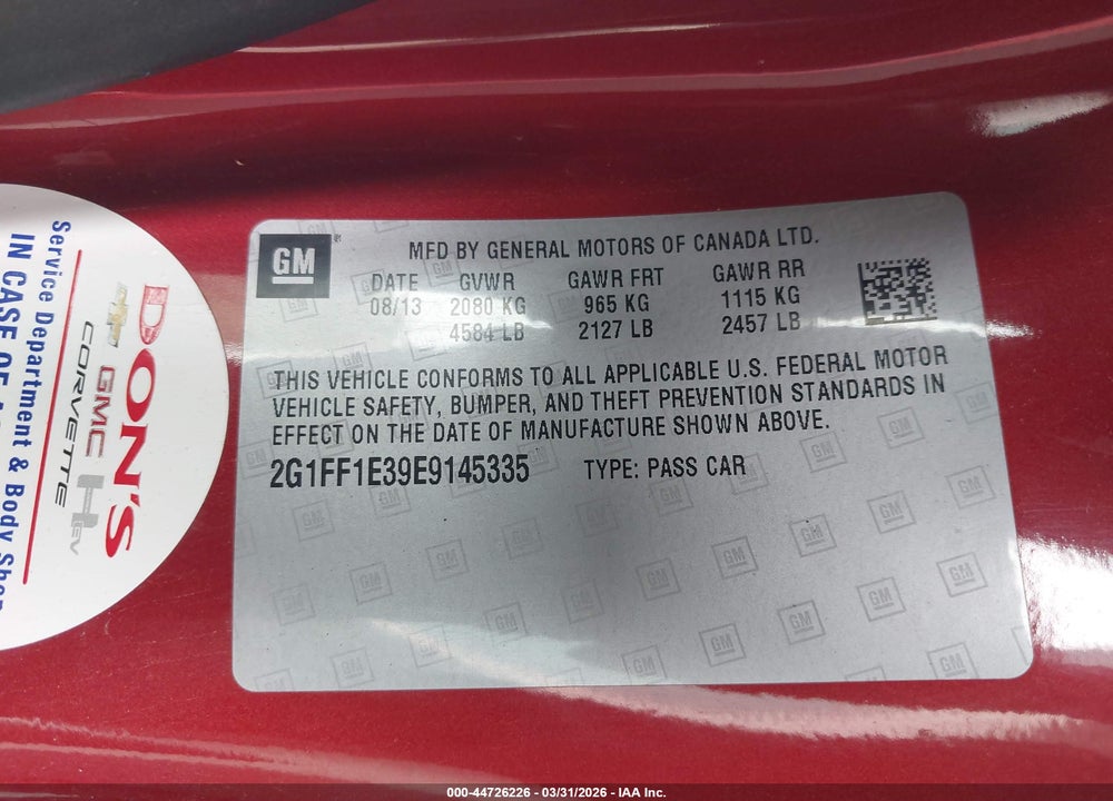 2014 CHEVROLET CAMARO 1LT VIN: 2G1FF1E39E9145335