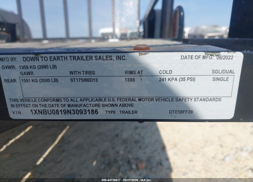 2022 TRIPLE CROWN TRAILER VIN: 1XNBU0819N3093186