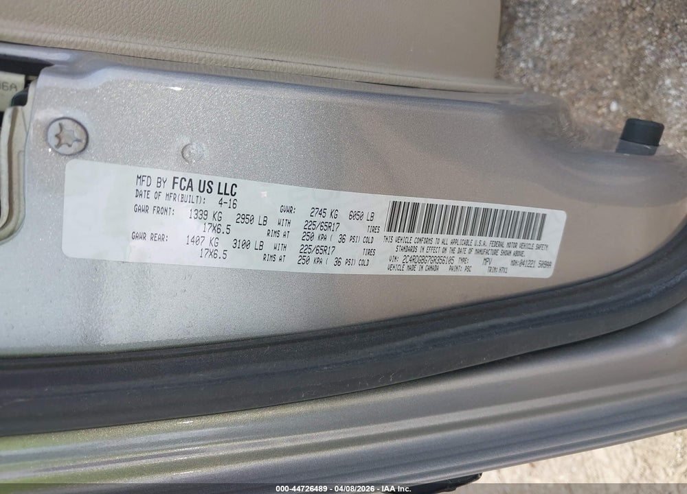2016 DODGE GRAND CARAVAN AMERICAN VALUE PKG VIN: 2C4RDGBG7GR356105