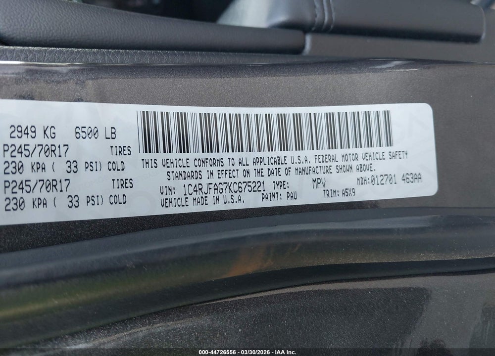 2019 JEEP GRAND CHEROKEE LAREDO E 4X4 VIN: 1C4RJFAG7KC675221